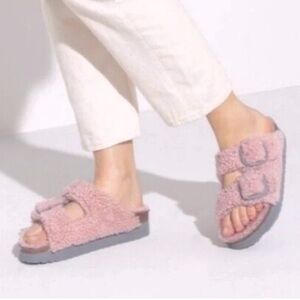 PAPILLIO by BIRKENSTOCK Arizona B.B. Shearling Sandals-NWT-(Pink)-Women’s 5.5